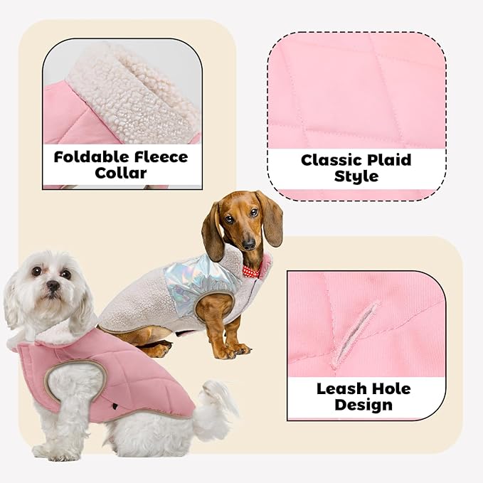 EMUST Dog Snow Jacket, Sweater for Dogs, Windproof Waterproof Fleece Lining Extra Warm Coats for Dogs, Cream, M