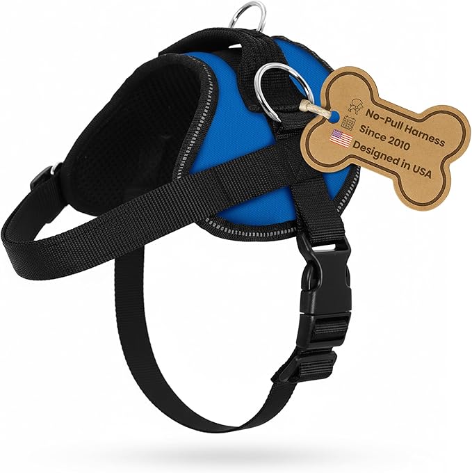 Bark Appeal Blue No-Pull Dog Harness for XS to Small Sized Pets – Adjustable, Reflective Vest with 3 Leash Clips for Added Control, Easy Walks & Training – Small