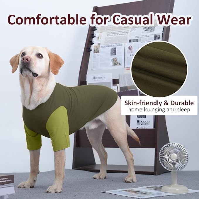 2 Pack Dog Shirt for Medium Dogs - Soft Breathable Summer Cool Tee, Lightweight Comfortable Clothes for Sensitive Skin, Jack Russell, Shihtzu, Indoor Lounging, Walking, Park Play, Green