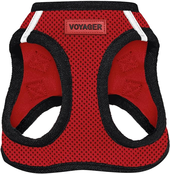 Best Pet Supplies Voyager Step-in Air Harness - All Weather Mesh, Reflective, No Pull Harness for Dogs, Cats - Secure with Hook & Loop Fastener, Buckle, Double D-Rings - Red/Black Trim, XS