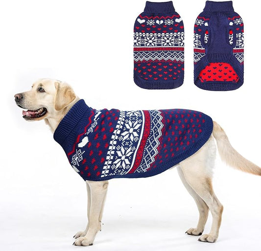 SCENEREAL XL Dog Sweaters Male and Female, Soft, Warm Turtleneck Extra Large Dog Sweater, Knitted Ugly Dog Christmas Outfits, Argyle Winter Clothes for Walking Outdoor