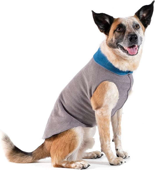 Goldpaw Duluth Double Fleece Dog Sweater Vest for Small Dogs - Soft, Stretchy Dog Fleece - Warm Pet Jacket for Fall and Winter - Premium Pet Outerwear - Machine Washable - Charcoal/Marine - Size 8