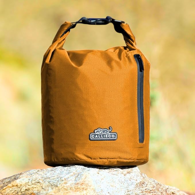 Callieco Dog Food Travel Bag w/ 1 Cup Scoop and Zipper Side Pocket | Waterproof Kibble Storage Container for Home, Road Trips, Camping, Boarding and More (Orange, 64 Cups)