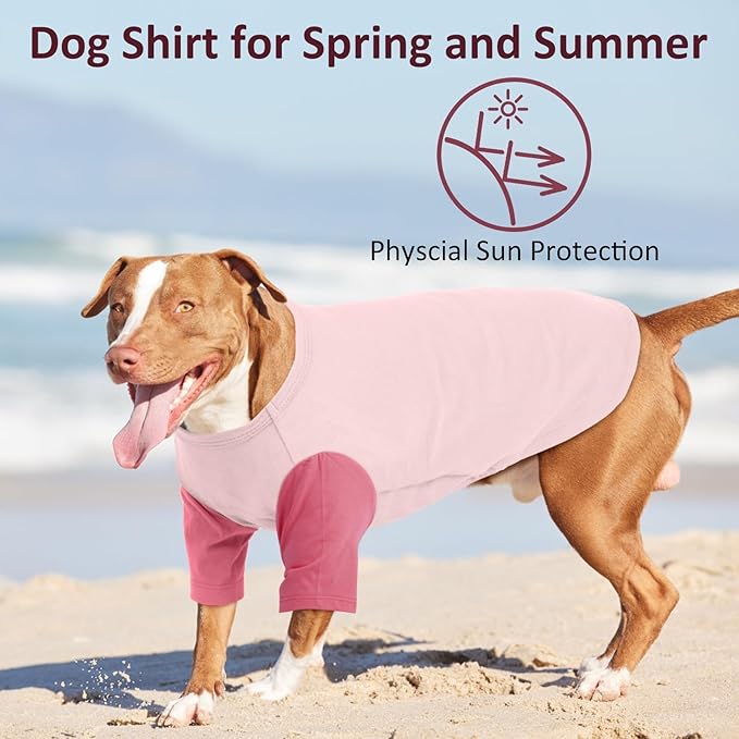 2 Pack Dog Shirt for Large Dogs XXL - Soft Breathable Cotton Tees, Freedom of Movement Prevents Overheating Clothes for Border Collie, Pitbull, Boxer,Sleep, Hiking, Play, Casual Wear, Pink