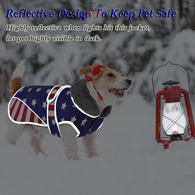Dogcheer Dog Coat, American Flag Dog Jacket Waterproof Puppy Winter Coat for Cold Weather, Reflective Adjustable Pet Snow Jacket Fleece Sweater for Small Medium Large Dogs - USA Flag, 2XL