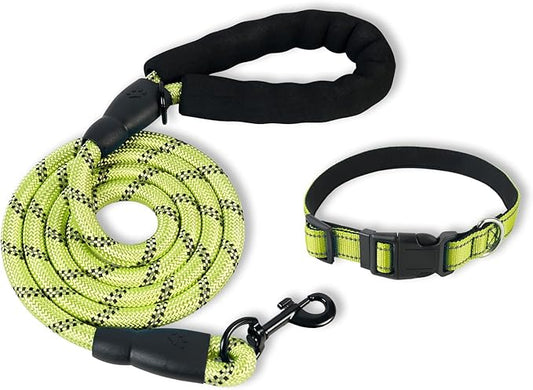 Nylon Dog Leash for Medium Large Dogs, 5-FTReflective Heavy Duty Leash with Comfortable Handle & Poop Bag Dispenser Ring, 1/2 Inch Wide, Secure Reinforcement for Walking (Green, M)