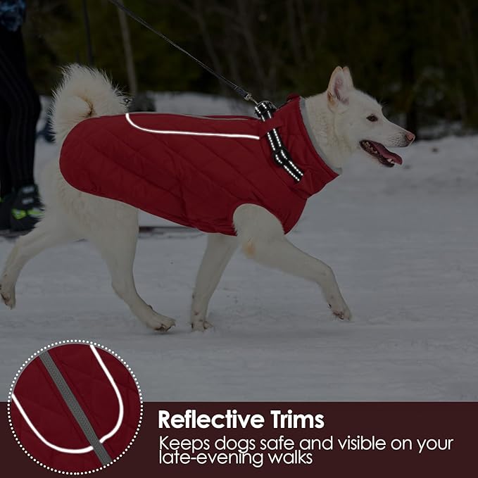 AOFITEE Coat for Medium Dogs, Turtleneck Warm Dog Winter Jacket with Back Zipper, Medium Pet Snowsuit with Reflective Trims, Dog Puffer Jacket for JackRussell, Boston Terrier, French Bulldog