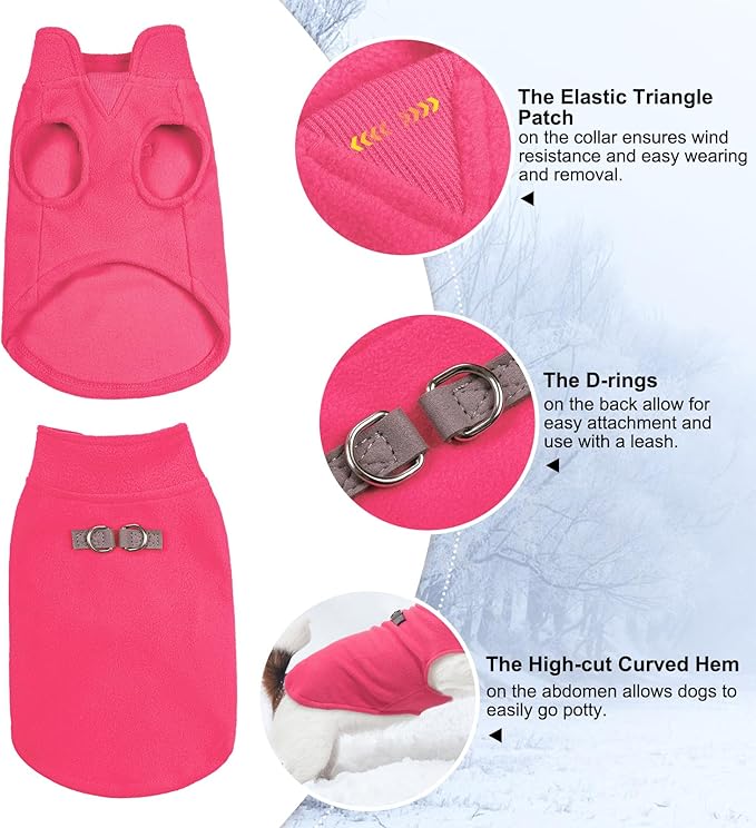 BEAUTYZOO Dog Fleece Vest Sweater Winter Jacket for Small and Medium Dogs with D-Ring Leash Cold Weather Coat Hoodie for XS S M Dogs Boy or Girls,Rose S
