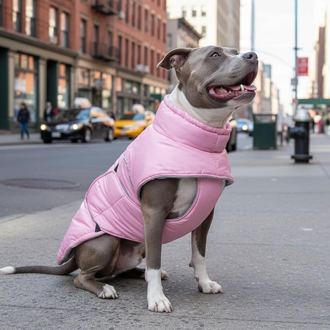 ASENKU Extra Warm Dog Coat - Winter Jacket with Fleece, Reflective, Adjustable, Zippered Leash Hole for Large Dogs, Turtleneck (Pink, 3XL)