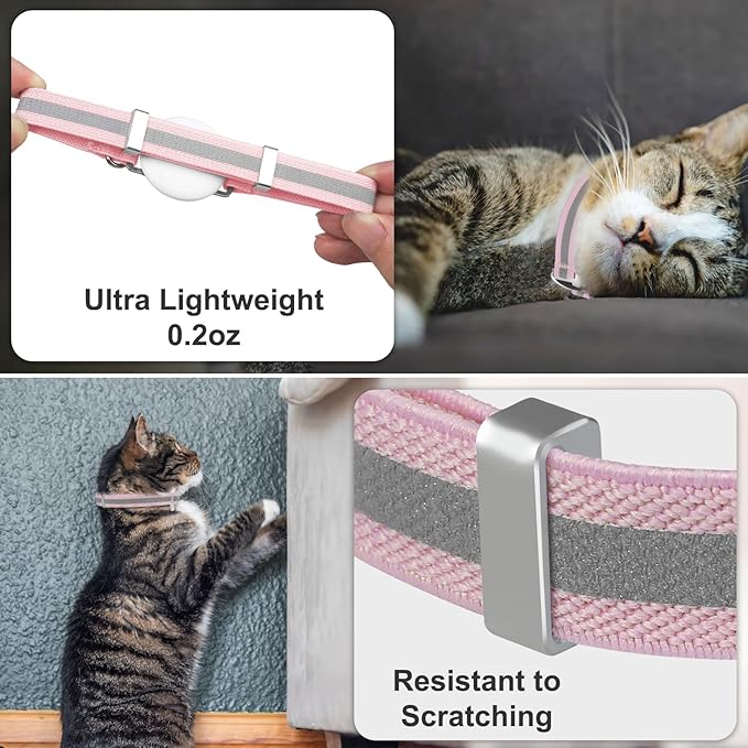 AirTag Cat Collar, Ultra Elastic Cat Tracker Collar with Apple Air Tag Holder, [Lightweight][Scratch Resistant] Stepless Adjustable GPS Pet Collar for Cats Kittens [Pink]