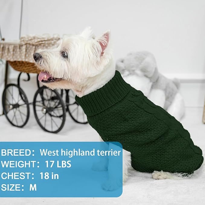 Mihachi Turtleneck Dog Sweater - Winter Coat Apparel Classic Cable Knit Clothes with Leash Hole for Cold Weather, Ideal Gift for Pet in New Year Army Green Small