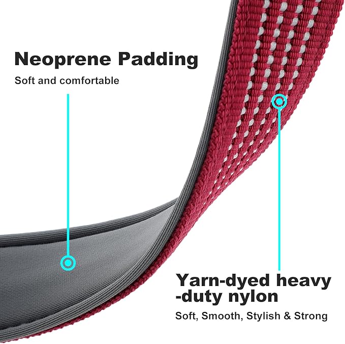 Plutus Pet Reflective Dog Collar with Aviation Aluminum Buckle, Neoprene Padded for Comfort, Lightweight, Heavy Duty Nylon Collar for Puppy Small Medium Large Dogs (Burgundy Red, XL)