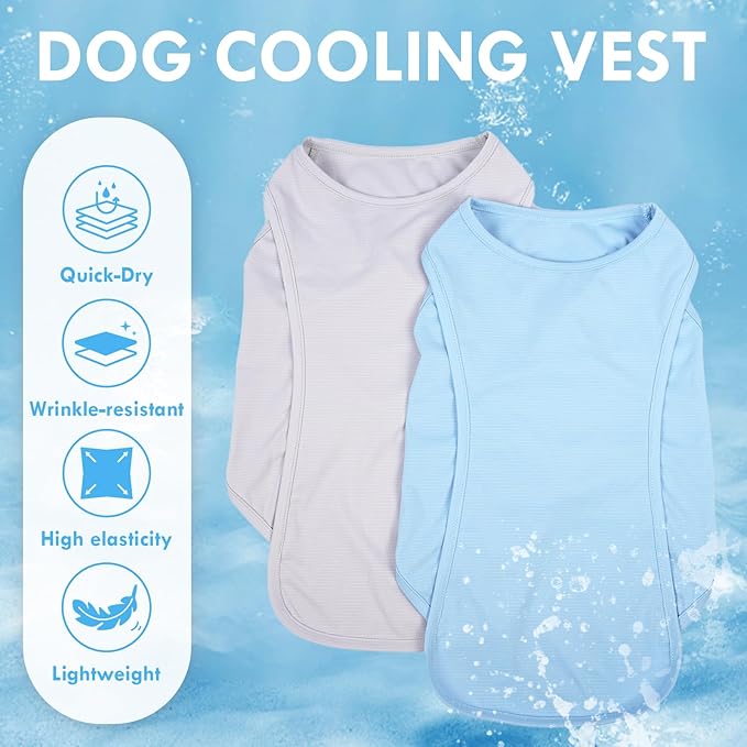 2 Pack Dog Shirt, Quick Dry Cooling Tshirts for Dogs Large, Breathable Durable UPF50+ Summer Clothes, Lightweight Prevent Overheating Vest, Blue+Grey, 3XL