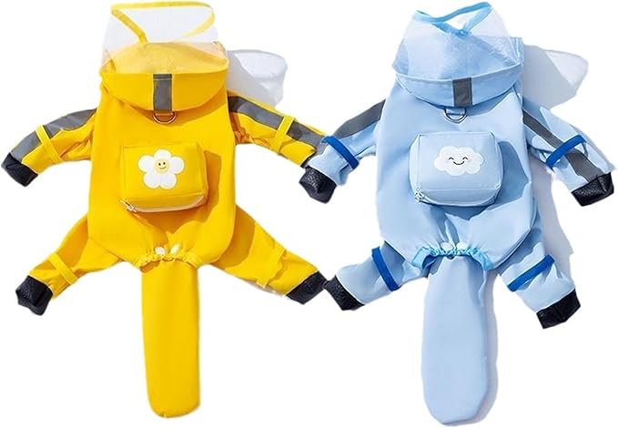 Small Dog Raincoat with Legs, Ideal for Teddy Bears, Waterproof Full Coverage with Mini Backpack, Reflective Hoodie and Detachable Tail (Blue, XX-Large(Suggest Weight 16.6-22lb))
