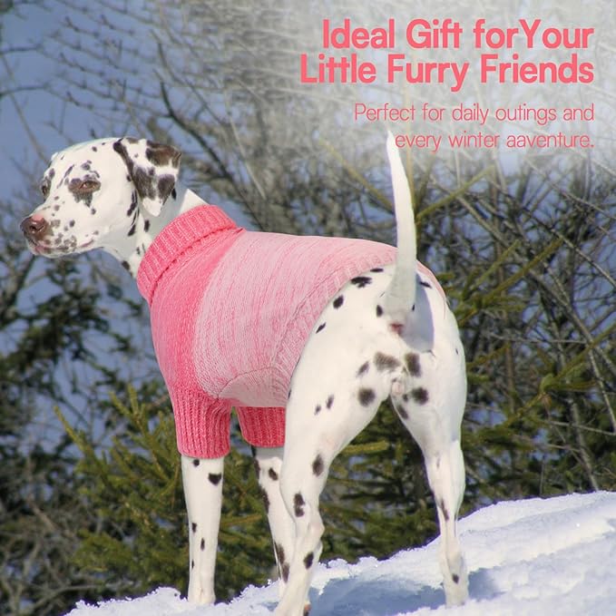 Queenmore Pullover Large Dog Sweater,Classic Turtleneck Warm Dogs Sweater with Leash Hole for Dog Girls Boys,Winter Knitwear Clothes for Dachshund,Corgi,French Bulldog(Pink,L)