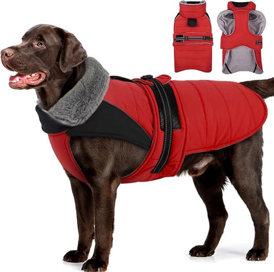 MIGOHI Dog Winter Coat - Reflective Medium Dog Snow Jacket with Thick Turtleneck,Windproof Pet Fleece Vest, Cold Weather Coat for Medium Dogs, Snowproof for Hiking,Camping,L,RedBlack
