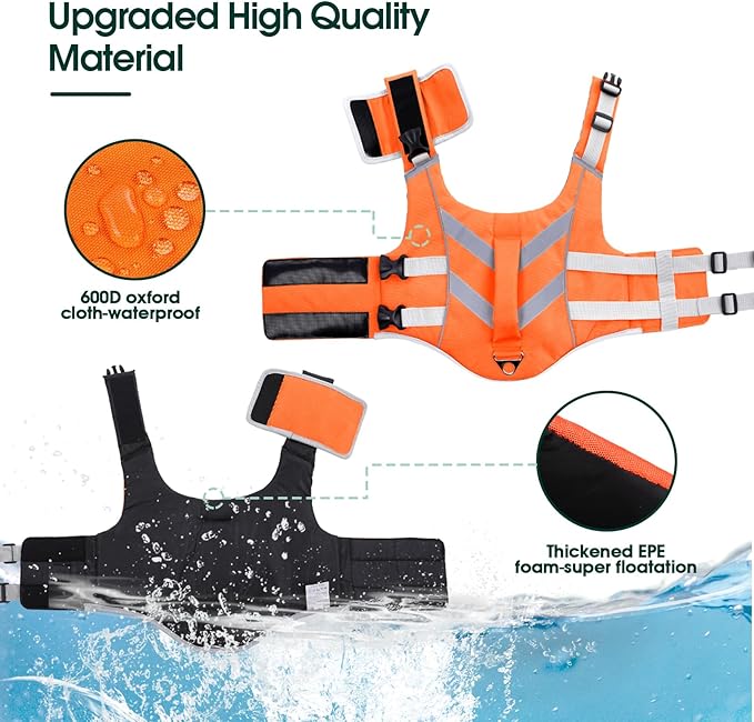 Kuoser Reflective Dog Life Jacket, Adjustable High Visibility Vest with Ripstop Material for Small, Medium & Large Dogs