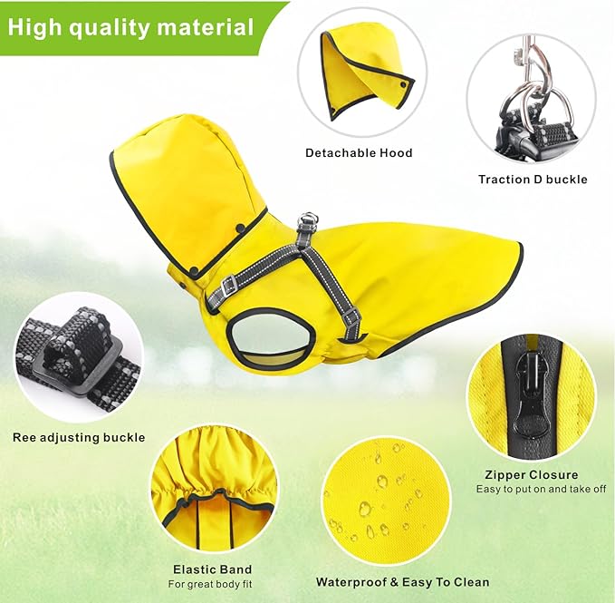 Mosucoirl Dog Raincoat Waterproof Dog Hoodie Reflective Dogs Raincoat Hooded Adjustable Rain Jacket for Small Medium Large Dogs Puppies Doggie (Yellow, XXL)