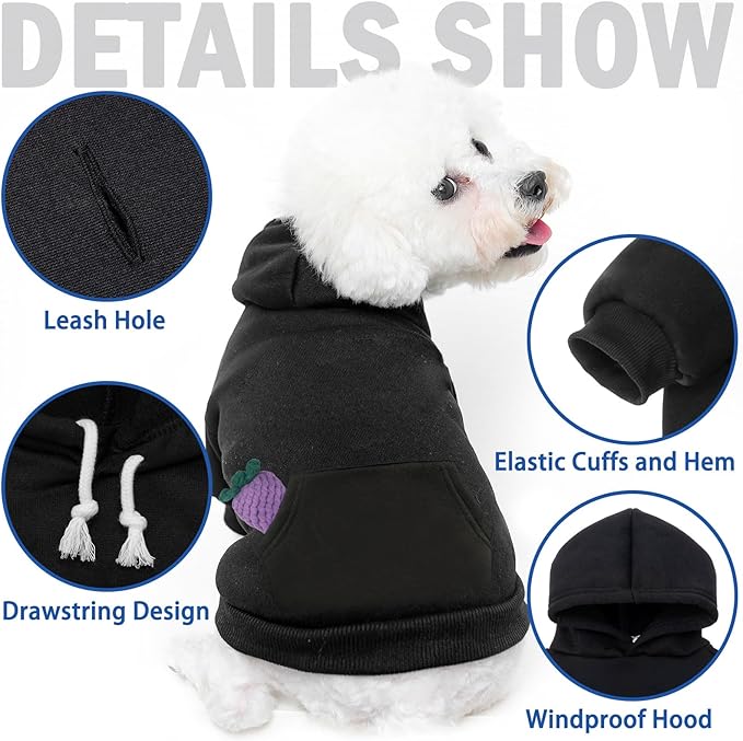 SCENEREAL Dog Hoodie Sweaters for Small Medium Large Size Dogs, Fleece Pet Sweatshirt with Hat and Pocket,Soft Cotton Cold Winter All Weather Clothes for S to XL Sized Dogs,Black (SM)