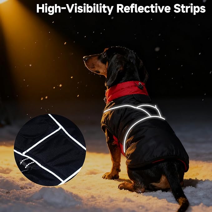 DORA BRIDAL Dachshund Coat, Fleece Lined Dog Winter Coat, Warm Dog Coats with Reflective Strips, Adjustable Waterproof Pet Jacket Clothes, XL