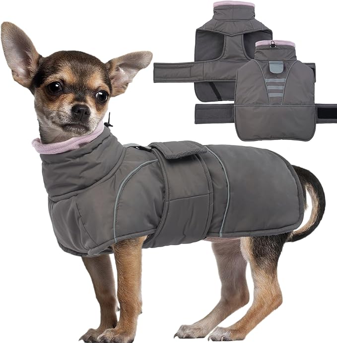 Dog Winter Coat for Small to Large Dogs(XS-XXXL)– Waterproof Windproof Fleece Lined Jacket with Reflective Trim,Pet Vest with Adjustable Buckles, Machine Washable Grey S