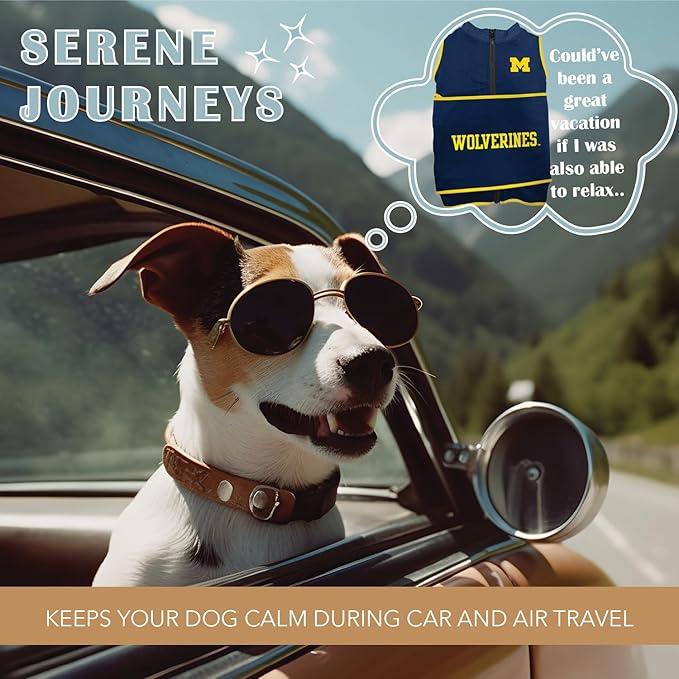 NCAA Michigan Wolverines Dog Anxiety Shirt Calming Soothing Vest, Dogs Cats with Anxiety, Fears, Fireworks, Loud Noises, Dark, Lonely Keeps Dogs Calm & Feeling Safe, Relaxing Jacket, Large