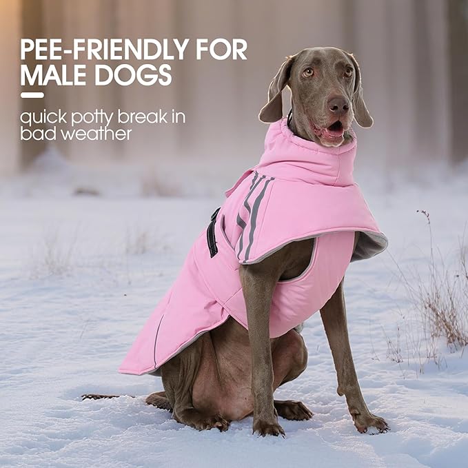 FUAMEY Dog Cold Weather Coats,Dog Winter Jackets for Large Dogs Warm Dogs Coat with Reflective Strips Waterproof Pet Snowsuit Thick Paded Pets Vest for Beagle Corgi Pink L
