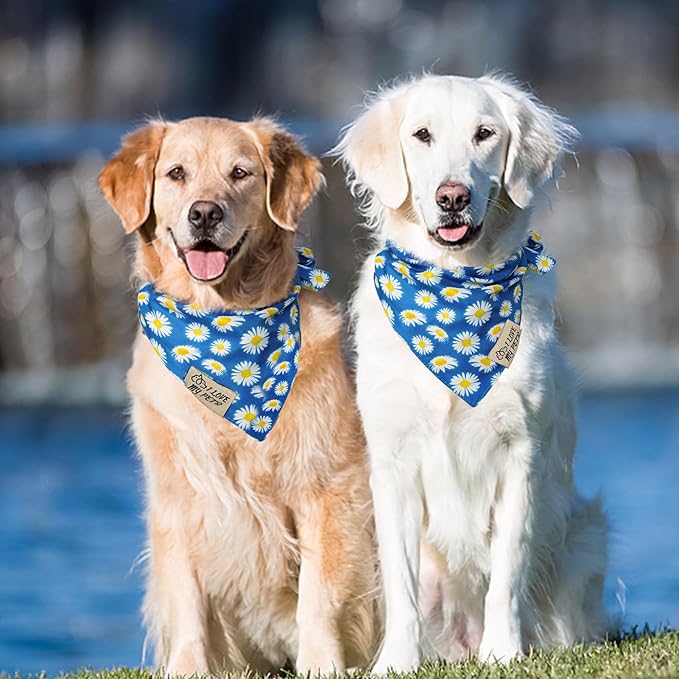 SCENEREAL Summer Daisy Floral Dog Bandana, Double Side Dog Scarf for Small Medium Large Dogs Cats Puppy,Holiday Bandanas for Dogs Boys Girls, Premium & Soft Fabric Pet Accessories for Birthday