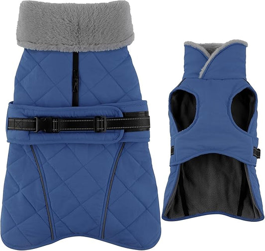 Dog Coat, Waterproof Dog Winter Jacket with Adjustable Buckle, Reflective Turtleneck Pet Snow Vest Warm Fleece Sweater for Small Medium Large Dogs - Blue, M