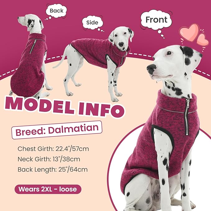 ROZKITCH XXXL Dog Sweater, Fleece Lined Dog Jacket with Zipper Opening for Harness, Reflective Pet Jacket, Rosered, 3XL