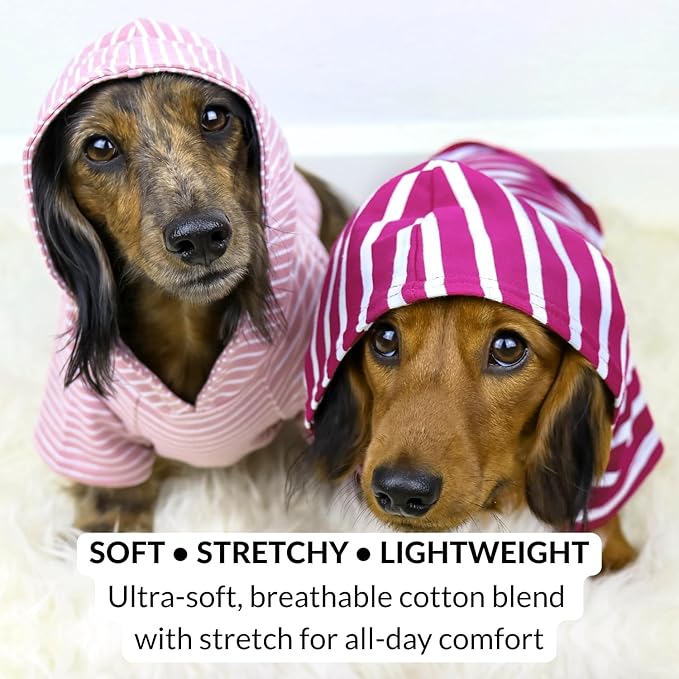 DJANGO Dog Hoodie – Warm, Lightweight, Soft & Stretchy Dog Sweater with Hood, Harness Hole & Elastic Waistband – Cozy Sweatshirt for Small Dogs up to 25 lbs, Dachshunds & Puppies – Boysenberry, Medium