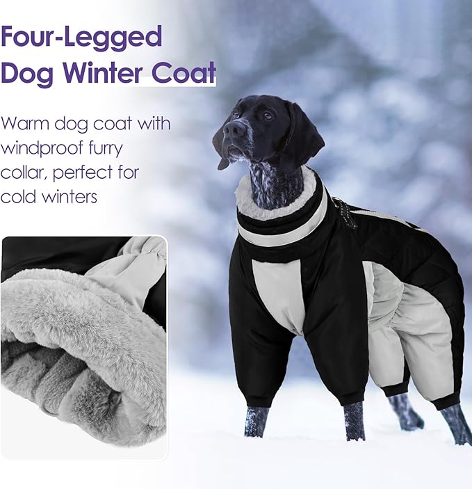 SUNFURA Full Body Dog Coat - Warm Fleece Jacket for Medium Dogs, Turtleneck Winter Coats with Harness, Reflective Dog Snowsuit Windproof Puffer Jackets with Legs for Boston Terrier, Black M