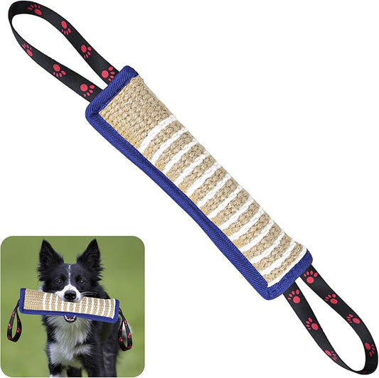 Dog Tug Toy Dog Bite Jute Pillow Pull Toy with 2 Strong Handles Perfect for Tug of War, Puppy Interactive Play, Tear Resistant Bite Training Toys for Small Medium Large Dogs (Blue Footprint)