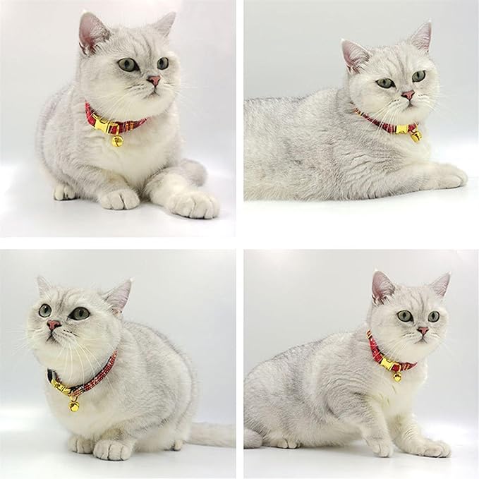 Personalized Cat Collar with Bells,Velvet Customized Small Cat Collar with Name Tag,Pet Collar with Name Phone Number Engraved ID Tags for Boy and Girl Kitten Cats (Red Christmas cat Collar)