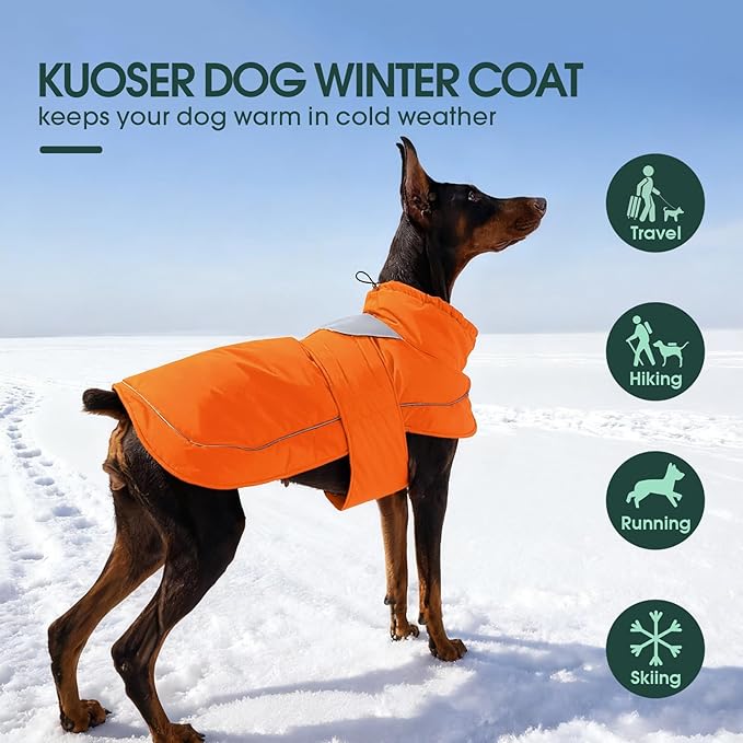 Kuoser Dog Jacket, Dog Coats for Medium Dogs, Warm Pet Winter Coat Jacket, Adjustable Fleece Pet Puffer Vest, Windproof Waterproof Doggie Raincoat Snowsuit Outfits with Reflective Strips