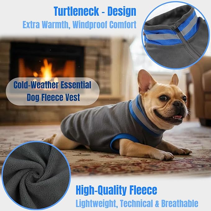 Winter Warmth Turtleneck Fleece Vest Dog Clothes, Ultra-Soft & Snug-fit Coat for Large Dogs with Back-Zipper, Thermal Doggie Vests Coats with Reflective Strip, Pet Sweater Standard Poodle(Grey, XL)