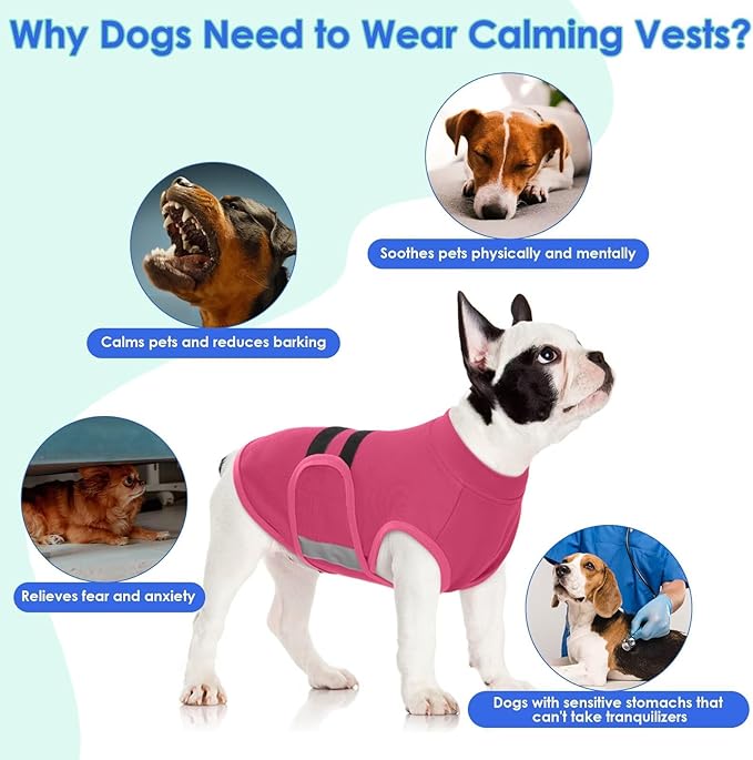 MIGOHI Dog Anxiety Relief Coat,Comfort Anxiety Vest for Dogs,Adjustable Anxiety Calming Wrap for Fireworks,Thunderstorms,Travel, Separation, Dog Anxiety Jacket for Small Dogs,M,Rosered