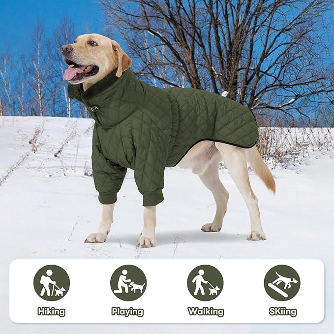 IDOMIK Dog Winter Coat for Medium Dogs, Warm Dog Winter Jacket with Fleece High Collar, Zippered Cold Weather Coats for Dogs, Waterproof Doggy Snow Jacket Clothes,Green,M