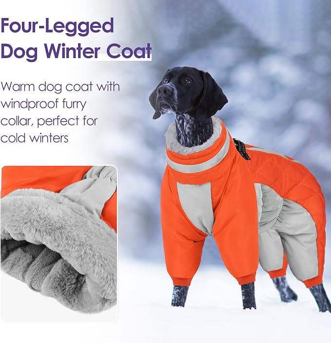 SUNFURA Full Body Dog Coat - Warm Fleece Jacket for Small Dogs, Turtleneck Winter Coats with Harness, Reflective Dog Snowsuit Windproof Puffer Jackets with Legs for Pug, Jack Russel, Orange S