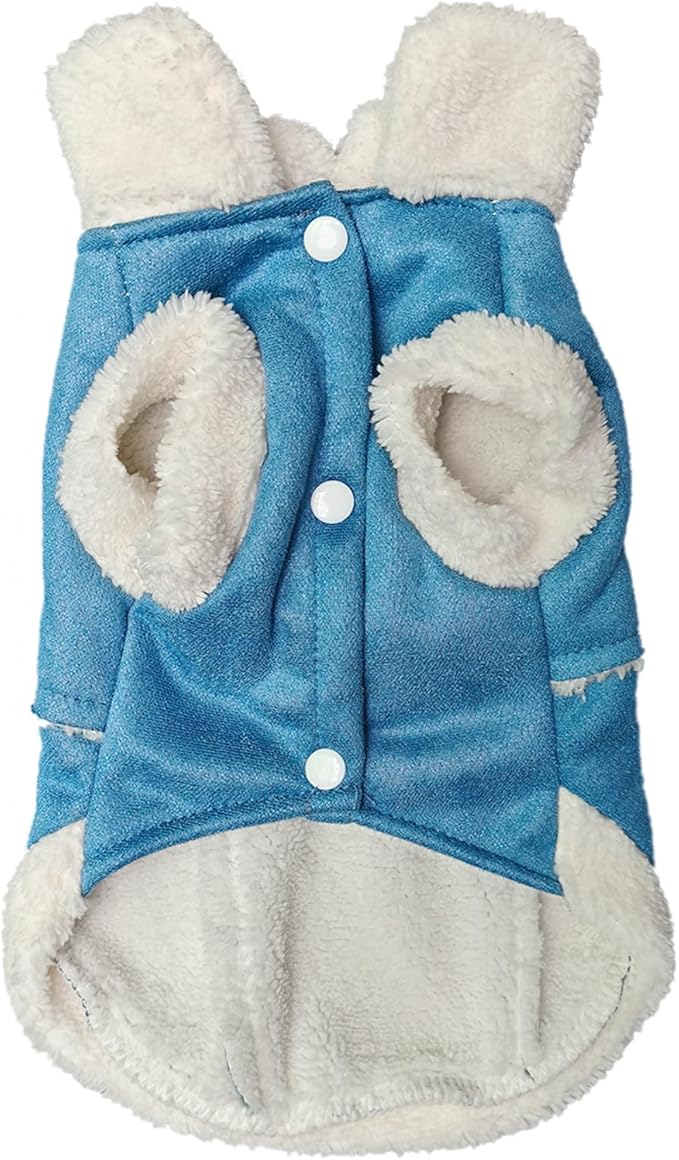 Jecikelon Bowtie Dog Cold Weather Coat Fleece Lining Warm Pet Puppy Turtleneck Dogs Winter Clothes for Small Dogs with D-Ring (Blue, X-Large)
