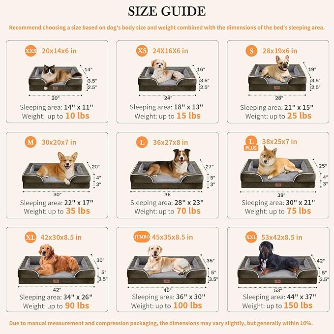 Comfort Expression Orthopedic Dog Bed for Large Dogs 36x27 Inch, Waterproof Supportive Egg Crate Foam Large Pet Bed with Removable Bolsters, Dog Couch with Washable Cover & Non-Slip Bottom, Dark Green