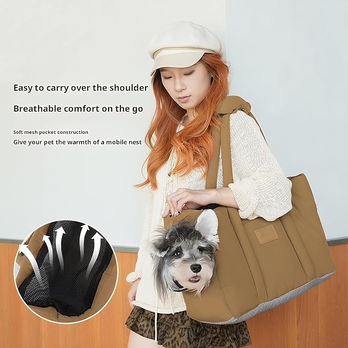 Dog Walking Bag Sling, Dog Carrier Purse with Safety Leash Clip,Warm Soft Sided Pet Carrier Purse for Small Medium Dogs Cats Portable Hands-Free Shoulder Tote for Outdoor Travel (Grayish Green)