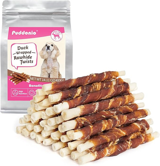 Dog Treats, 5 Inch Duck Wrapped Rawhide Sticks for Dogs, Teeth Cleaning Dog Chew Snacks for Puppy and Small Dogs, 14.1oz