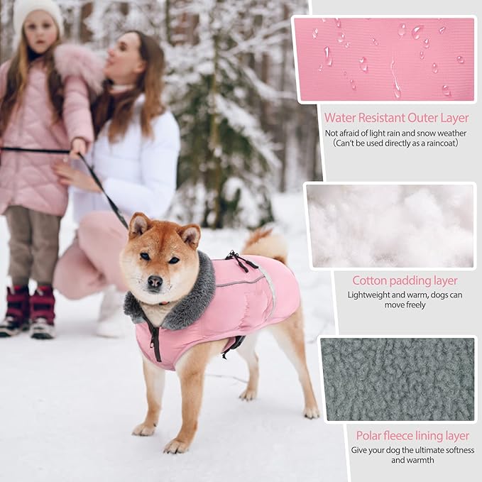 QBLEEV Warm Dog Coat Reflective Dog Jacket, Waterproof Dog Winter Coat Turtleneck Dog Clothes for Cold Weather, Thick Fleece Dog Snowsuit Christmas Dog Vest Pet Apparel for Small Medium Large Dogs M