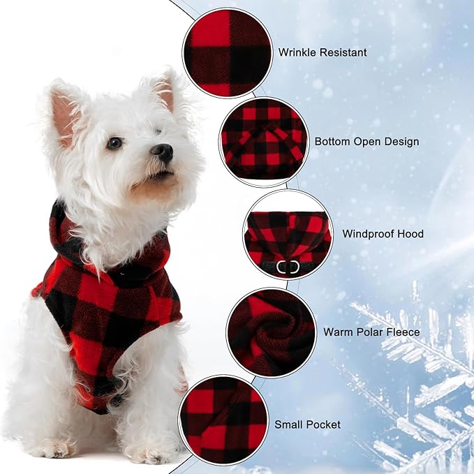 EXPAWLORER Dog Hoodie Fleece Sweater Vest, Plaid Dog Sweatshirt Fall Winter Pet Clothes with Leash Hole, Sleeveless Warm Cozy Puppy Clothing for Cat Small Medium Large Dogs Girl Boy, Checkered L