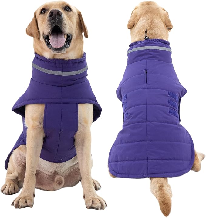 Dog Coat, Waterproof Winter Jacket, Warm Windproof Jacket, Reflective Adjustable Turtleneck Coats for Medium Dogs with Hook & Loop - Purple - M