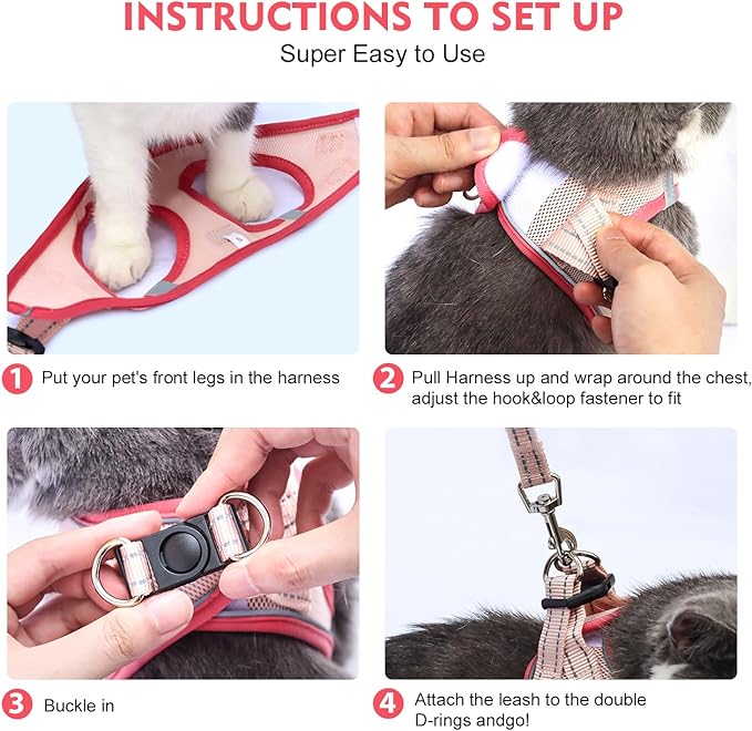 Cat Harness and Leash Set, Soft and Breathable Vest with Reflective Strip, Escape Proof Kitten Harness, Easy to Wear for Cats Walking and Traveling (Black, M)
