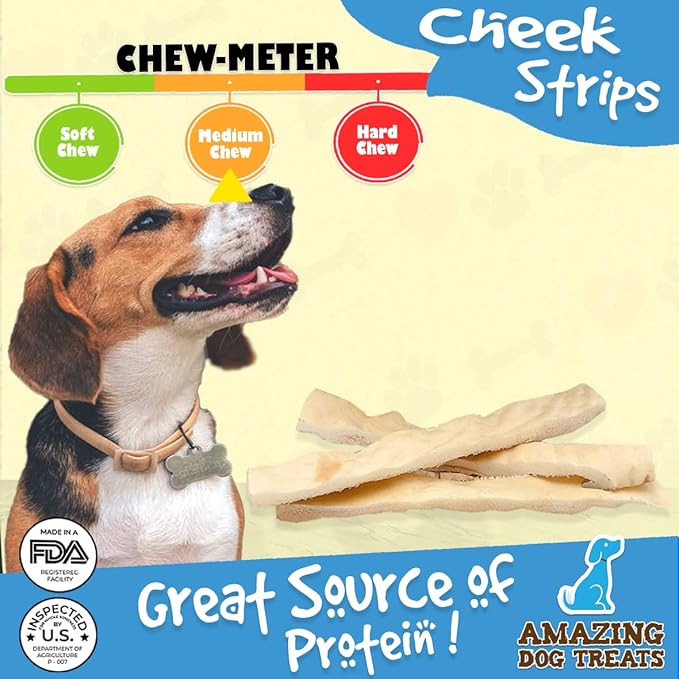 Beef Cheek Strips Premium Dog Chew (6" -100 Count) - NO Odor - Thick Cut - Rawhide Alternative - Beef Cheek Slice Chip Sticks - No Dyes, Chemicals, or Preservatives