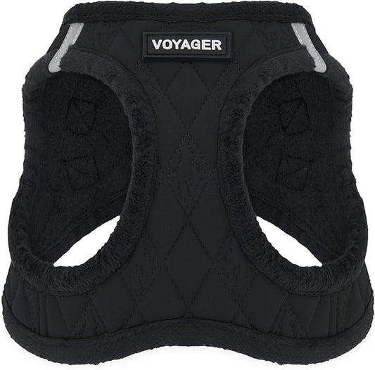 Best Pet Supplies - All Weather Mesh / Plush, Reflective, No Pull Harness for Small, Medium Dogs, Cats - Secure with Hook & Loop Fastener, Buckle, Double D-Rings - Black Plush, S