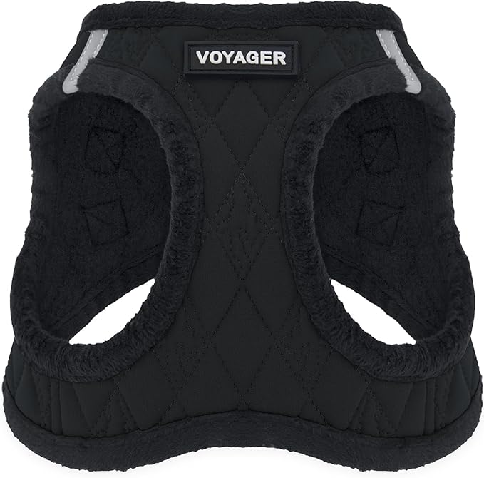 Best Pet Supplies - All Weather Mesh / Plush, Reflective, No Pull Harness for Small, Medium Dogs, Cats - Secure with Hook & Loop Fastener, Buckle, Double D-Rings - Black Plush, XL